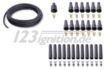 high performance ignition lead set for 12 cylinder engines in black, 7 mm, straight spark plug boots, straight distributor boots, straight coil boot